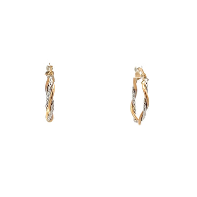 9ct 2 Tone Oval Twist Hoop Earrings.