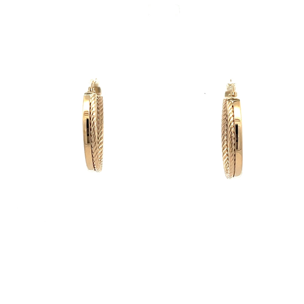 9ct Gold Double Hoop Earrings Featuring Plain & Twist Finish