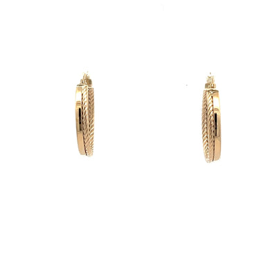 9ct Gold Double Hoop Earrings Featuring Plain & Twist Finish