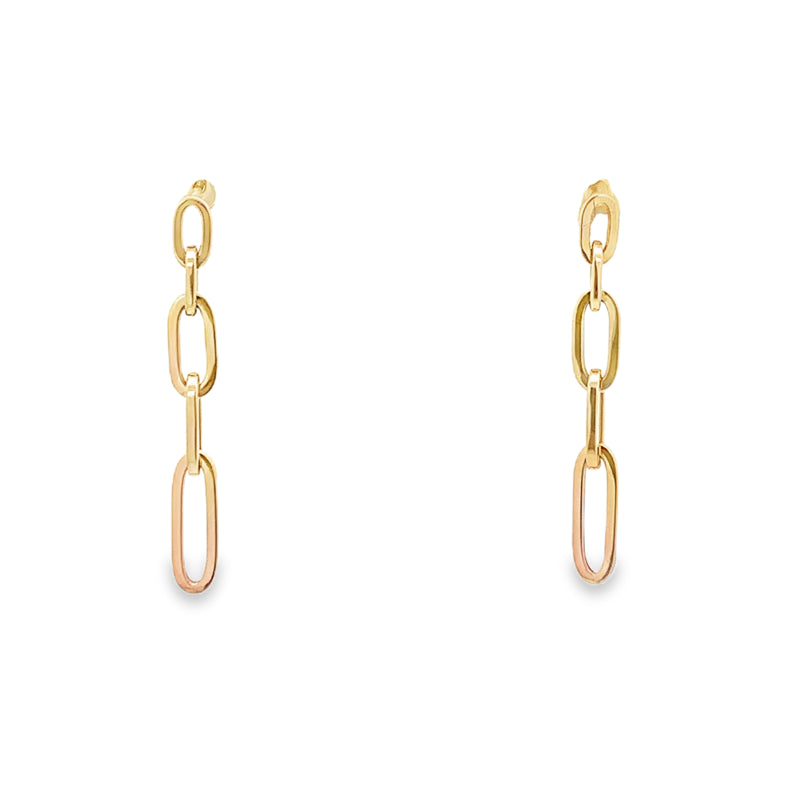 9ct Yellow Gold Long Paperclip Chain Drop Earrings.