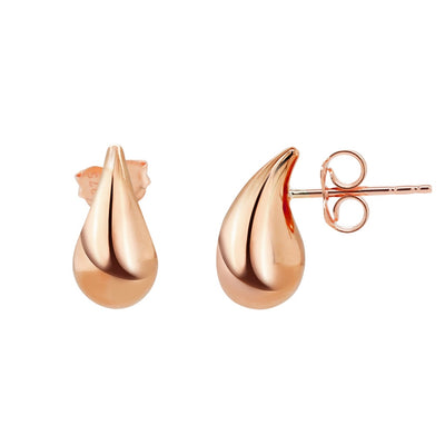 9ct Rose Gold Polished Teardrop Stud Earrings. Small Size.