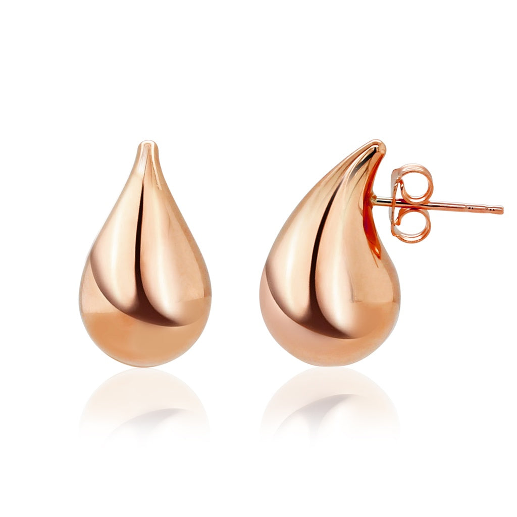 9ct Rose Gold Polished Teardrop Stud Earrings. - Medium Size.