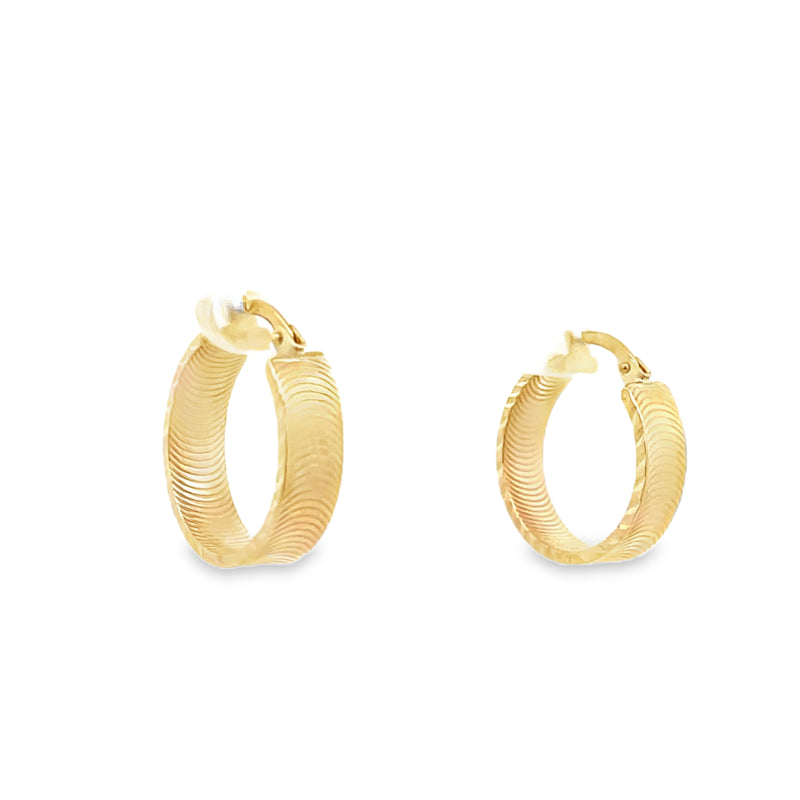 9ct Yellow Gold Diamond Cut Patterned Hoop Earrings.