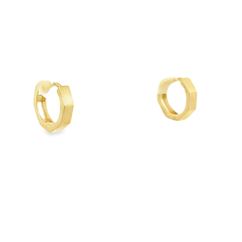 9ct Yellow Gold Small Hexagonal Hoop Earrings.