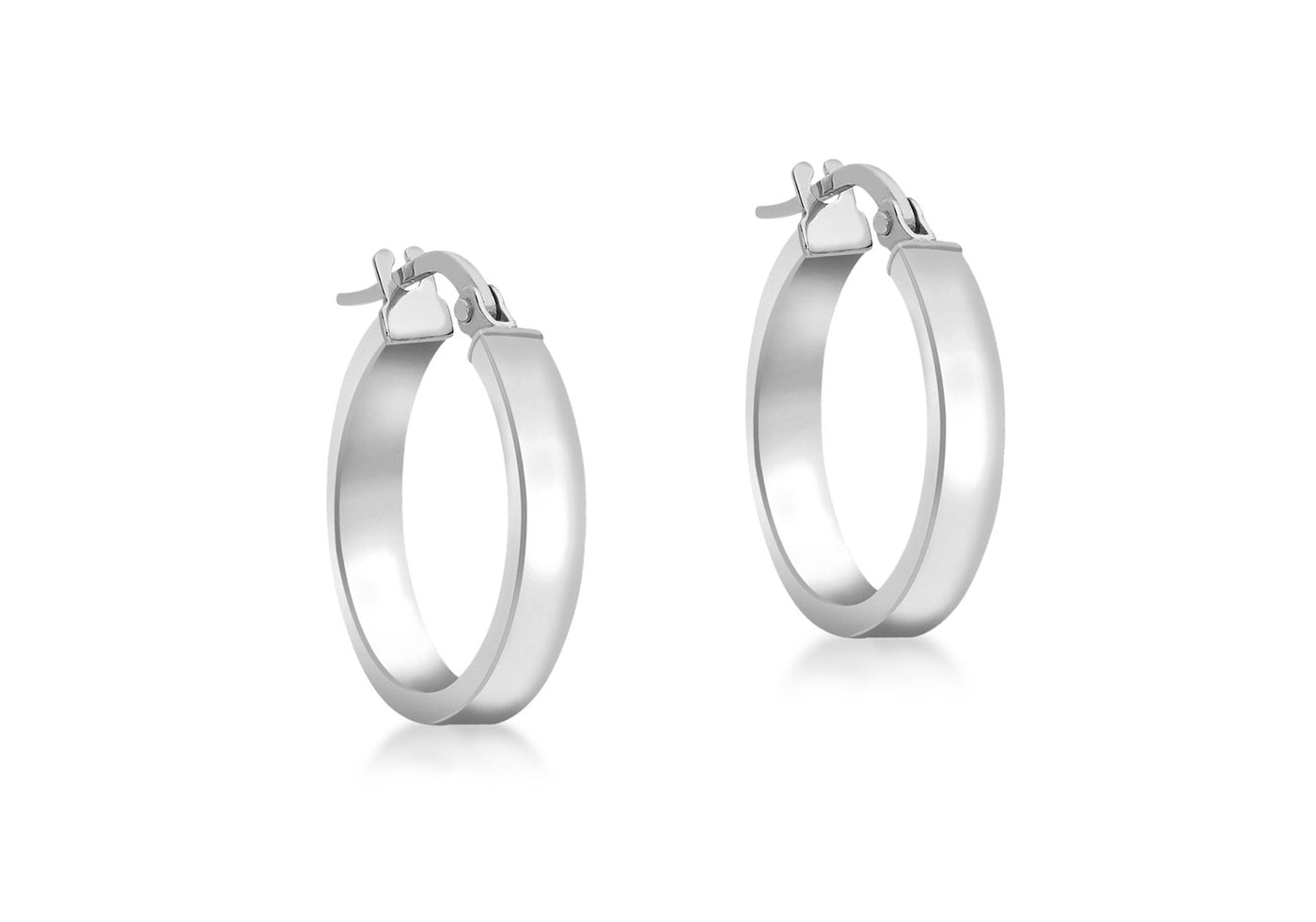 9ct White Gold Hoop Earrings - 3mm Wide.