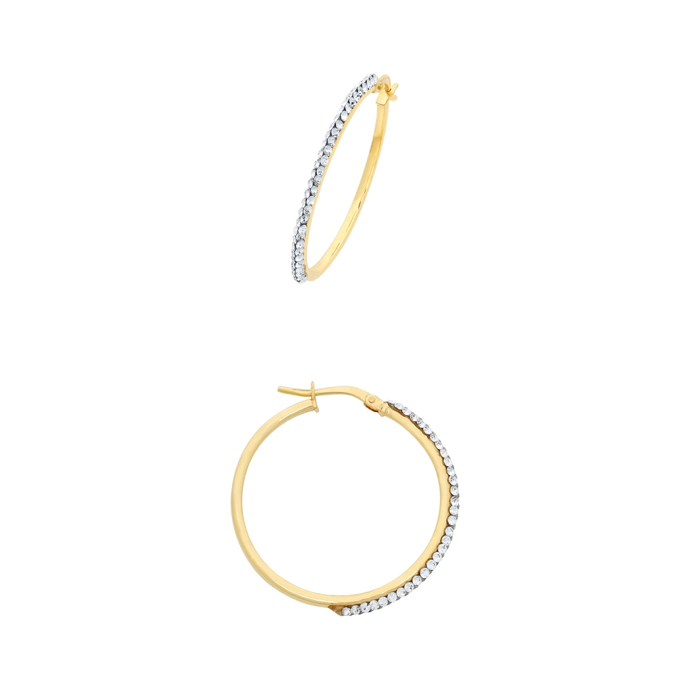 9ct Yellow Gold Crystal Set Hoop Earrings - 25mm.