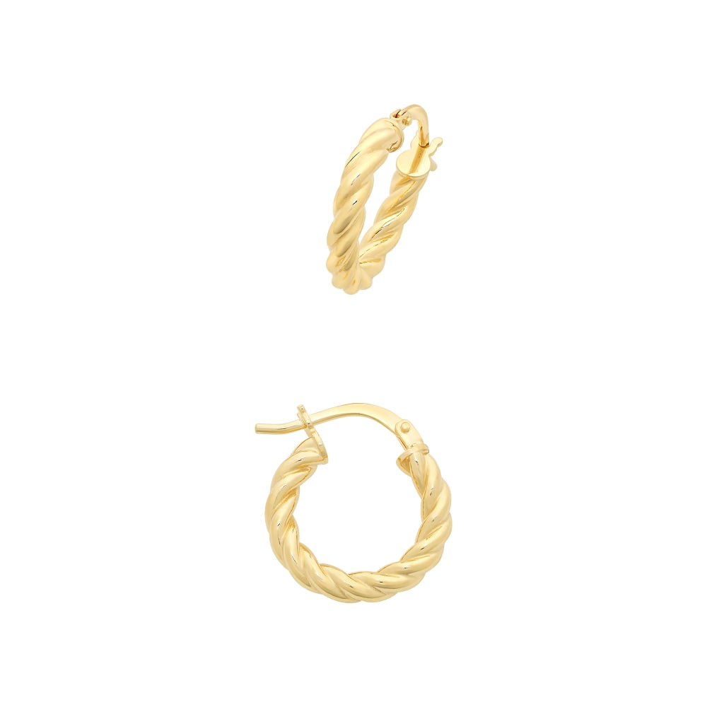 9ct Yellow Gold Wide Twist Hoop Earrings.