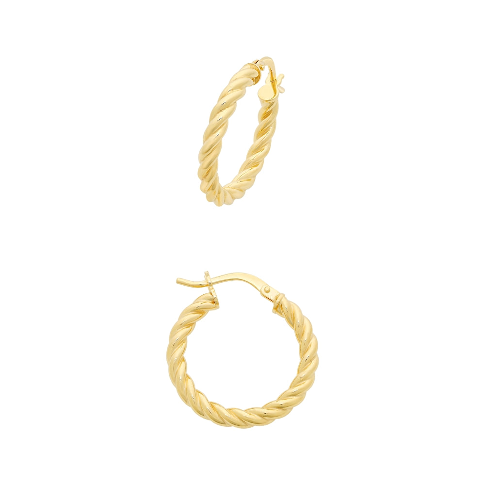 9ct Yellow Gold Twist Hoop Earrings - 18mm.