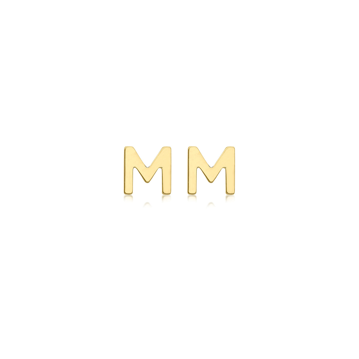 9ct Yellow Gold mini initial 'M' Stud Earrings.