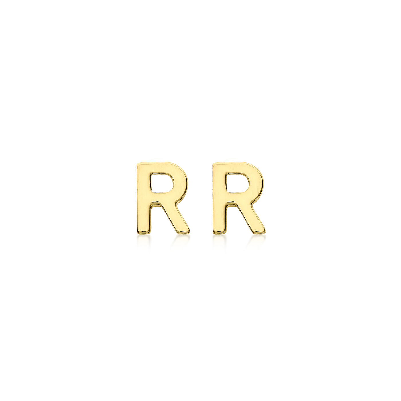 9ct Yellow Gold mini initial 'R' Stud Earrings.