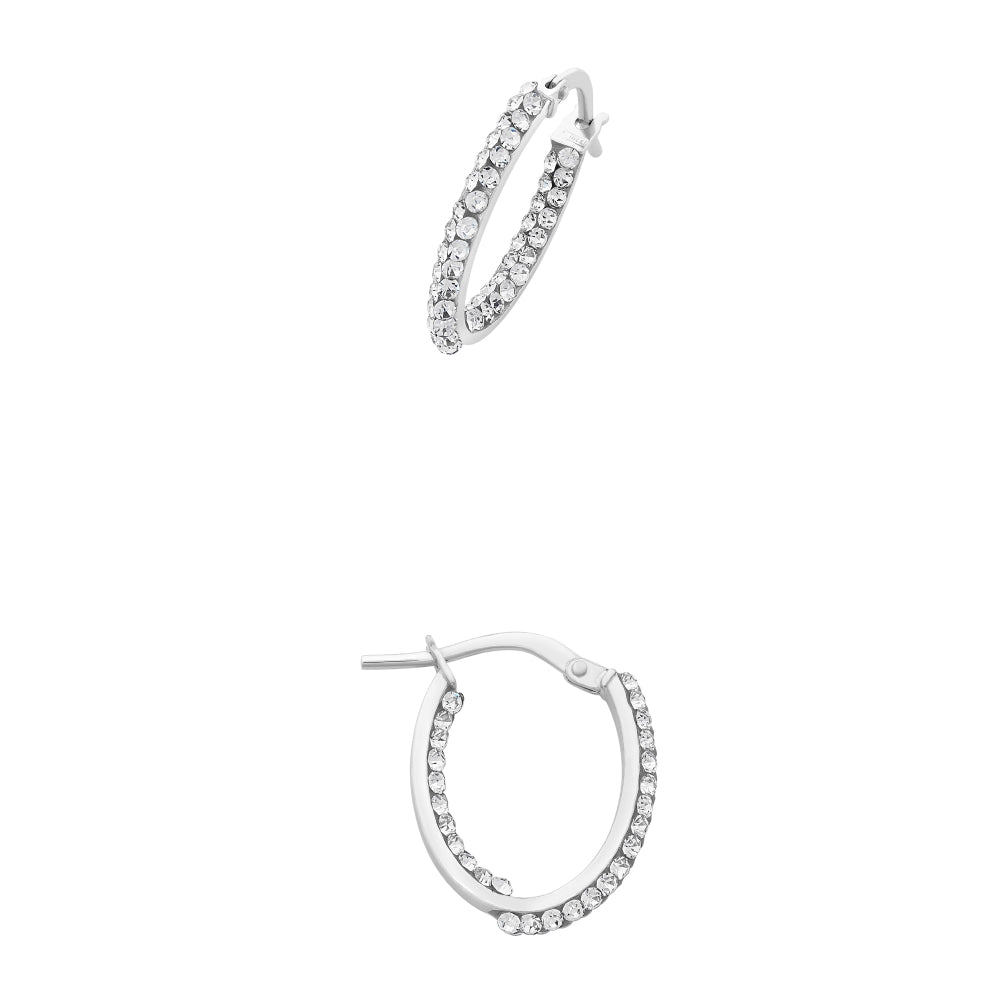 9ct White Gold & Silver Filled Oval Hoop Earrings with Crystals – Radiant Elegance