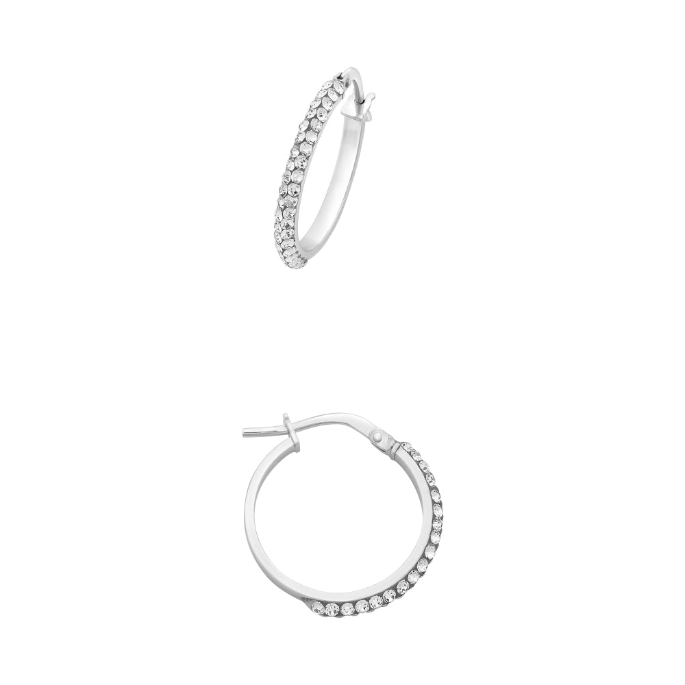 9ct White Gold & Silver Filled Round Hoop Earrings with Crystals – Timeless Sparkle