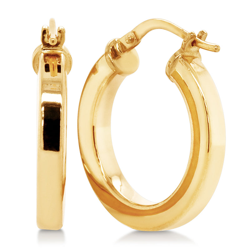 Yellow Gold Flat Profile Hoop Earrings - 3mm wide x 20mm Diameter.