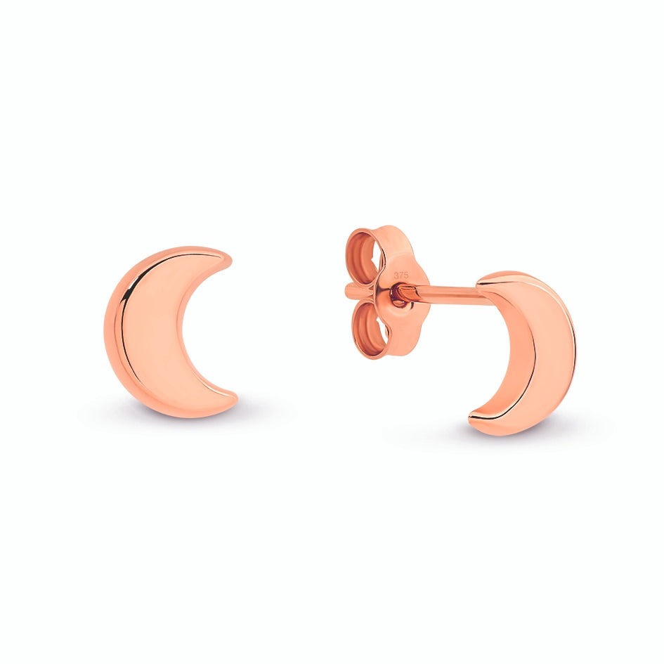 9ct Rose Gold Moon Stud Earrings.