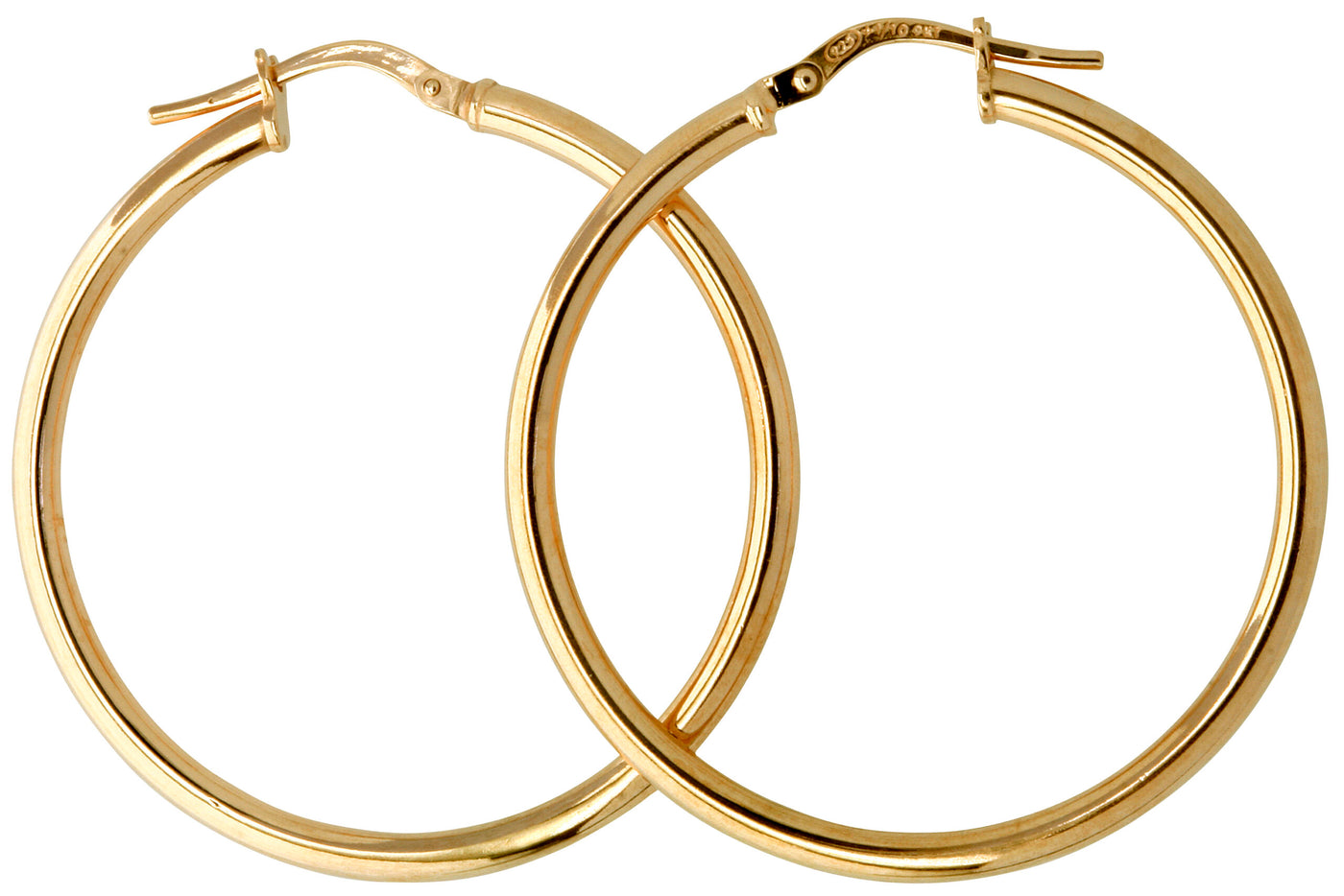 Yellow Gold Plain Hoop Earrings – 2.5mm Wide x 30mm