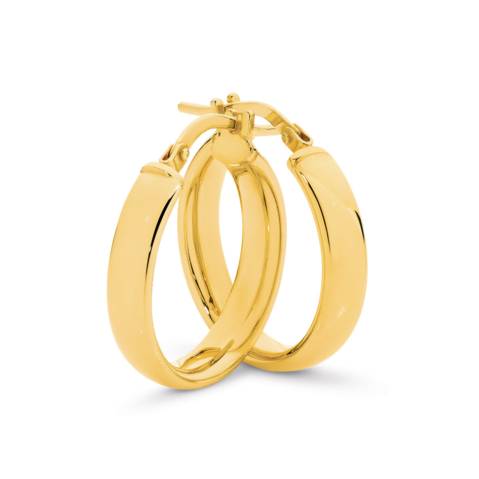 Yellow Gold Hoop Earrings - 4mm wide.