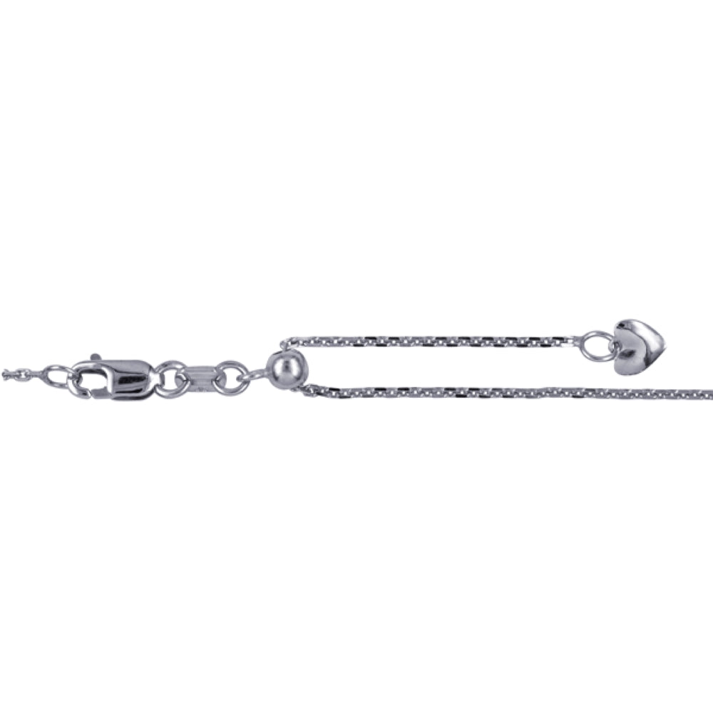 9ct White Gold Adjustable Cable Link chain - up to 58cm.