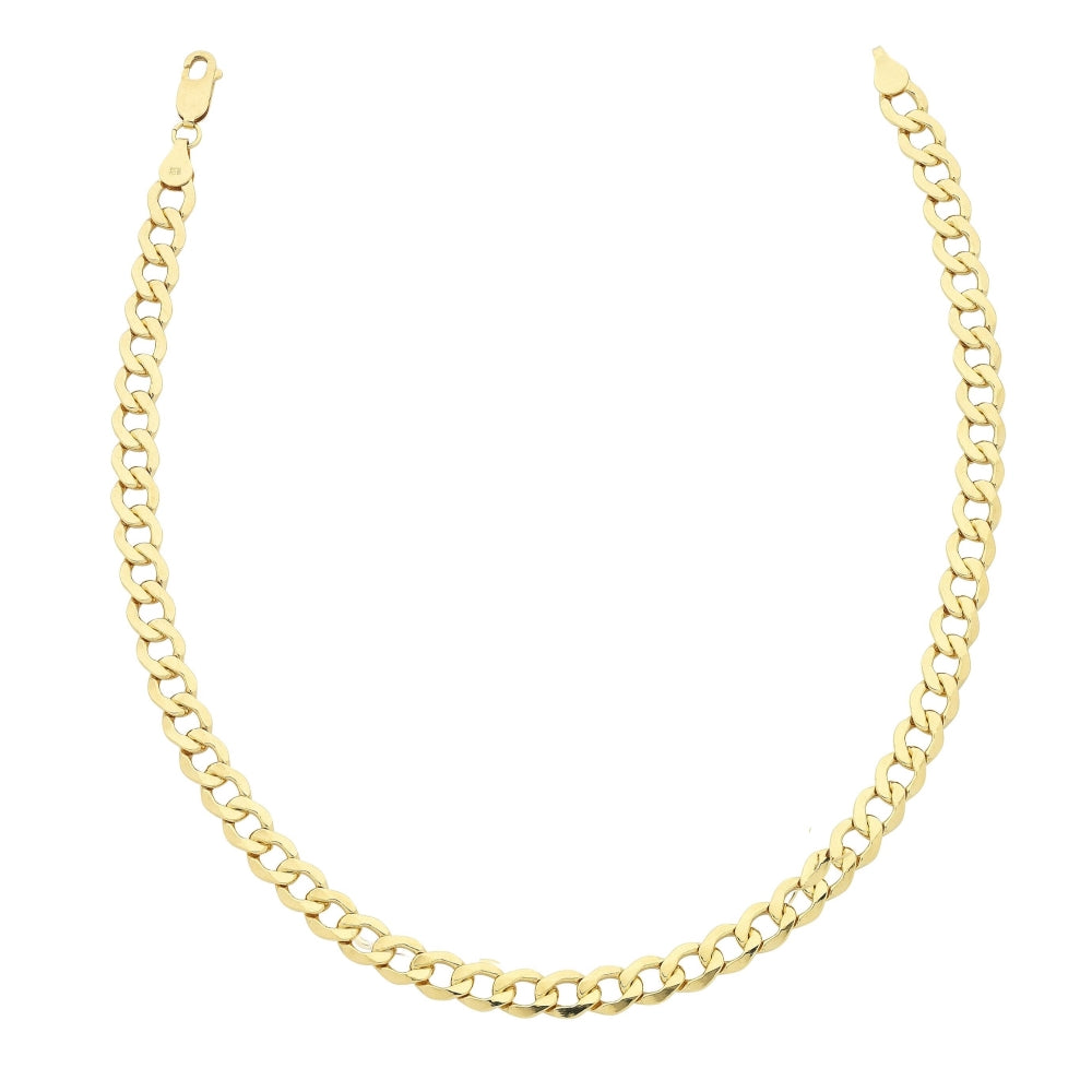 9ct Gold Wide Bevel Curb Link Necklace - 6mm wide 50cm Length.