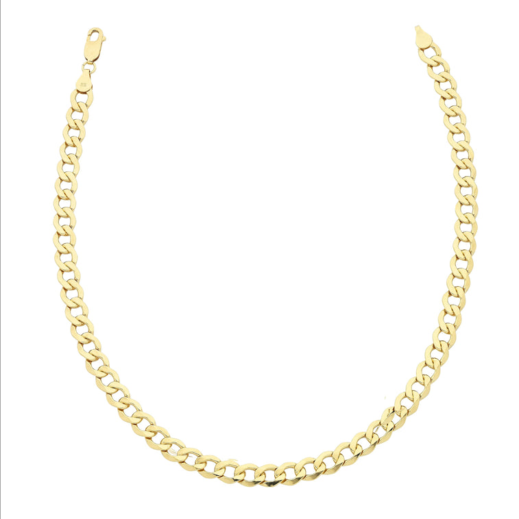 9ct Yellow Gold Silver-Filled Bevel Curb Chain – 8mm wide - 55cm Length.