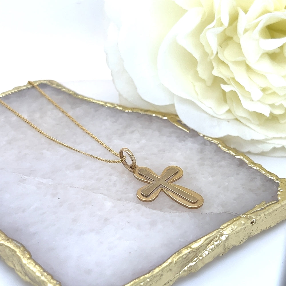 9ct Gold Rounded Edge Fancy Cross Pendant.