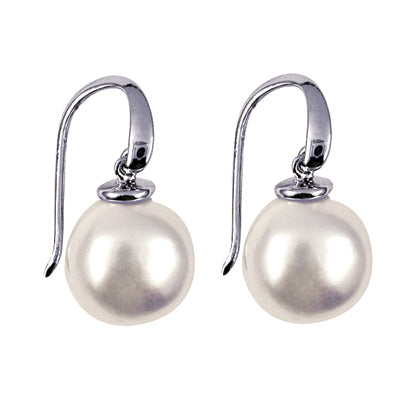 White Button Freshwater Pearl Drop Earrings.