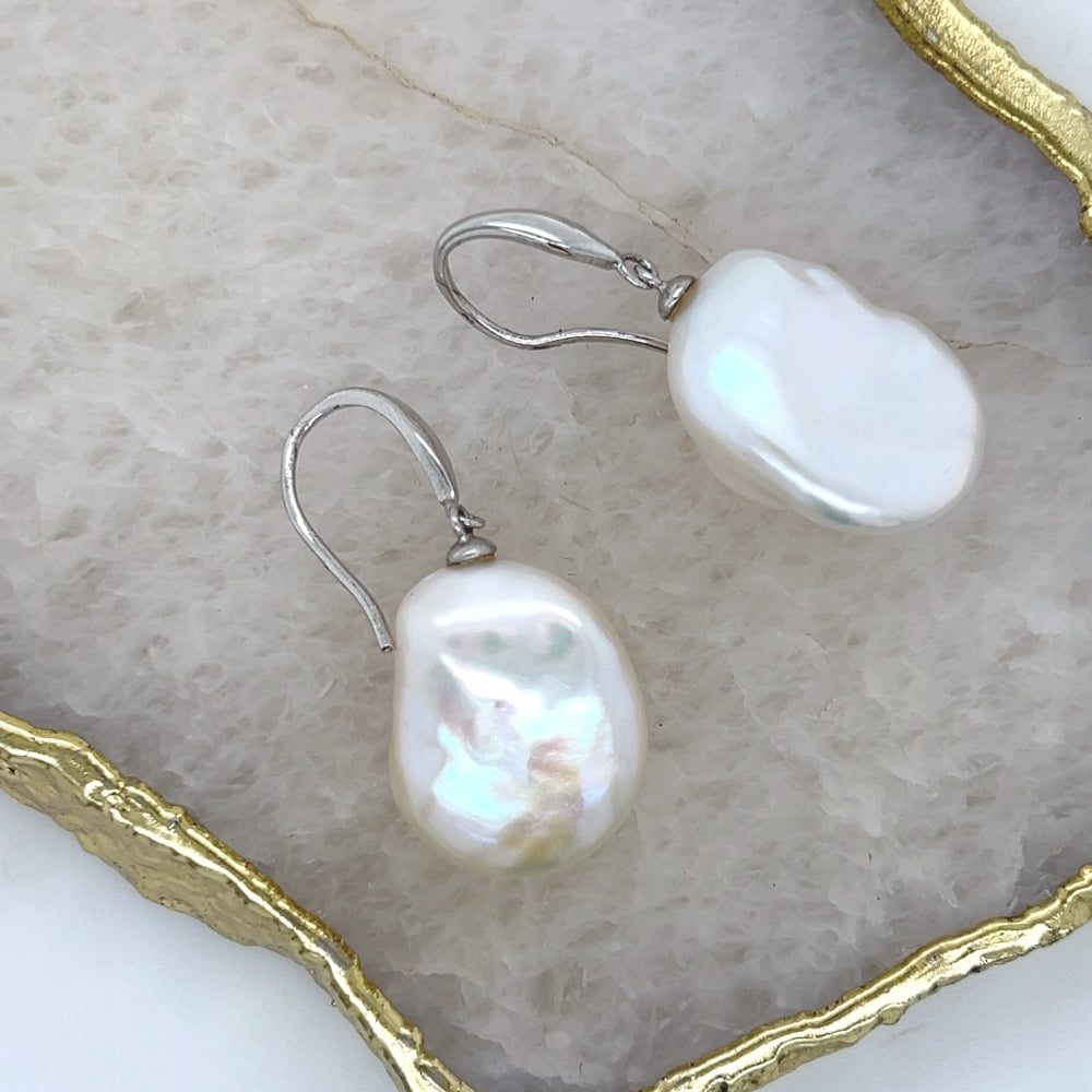 White Baroque Freshwater Pearl Earrings - Bold & Organic