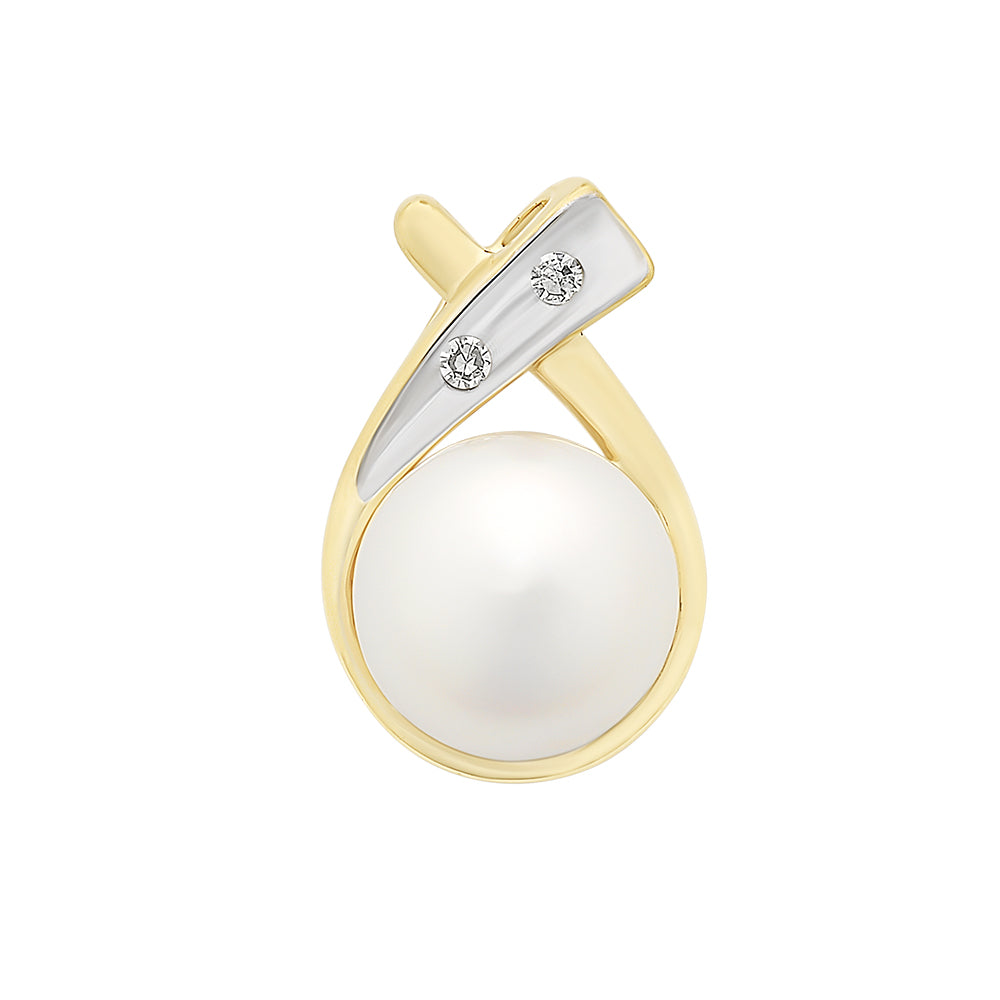 9ct Gold Pearl & Diamond Crossover Style Pendant.