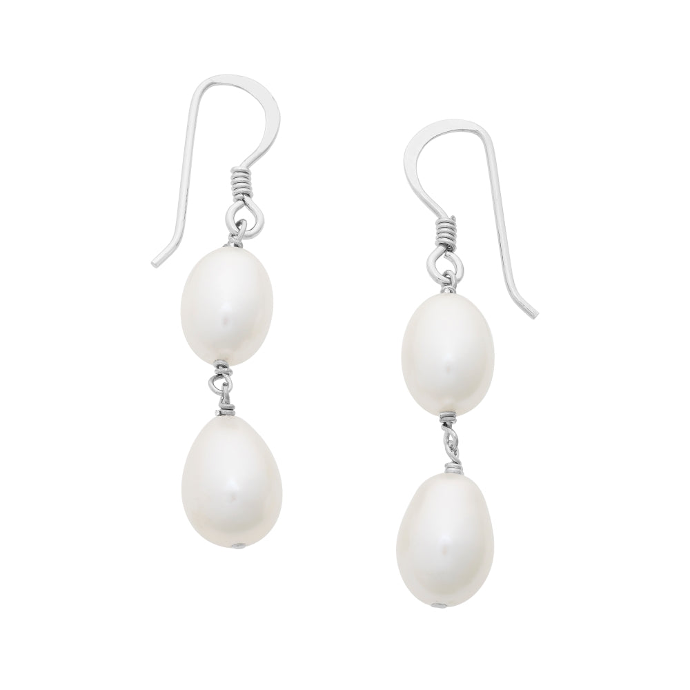 Long White Freshwater Pearl Drop Earrings.