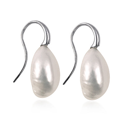 Sterling Silver White Baroque Pearl Drop Earrings