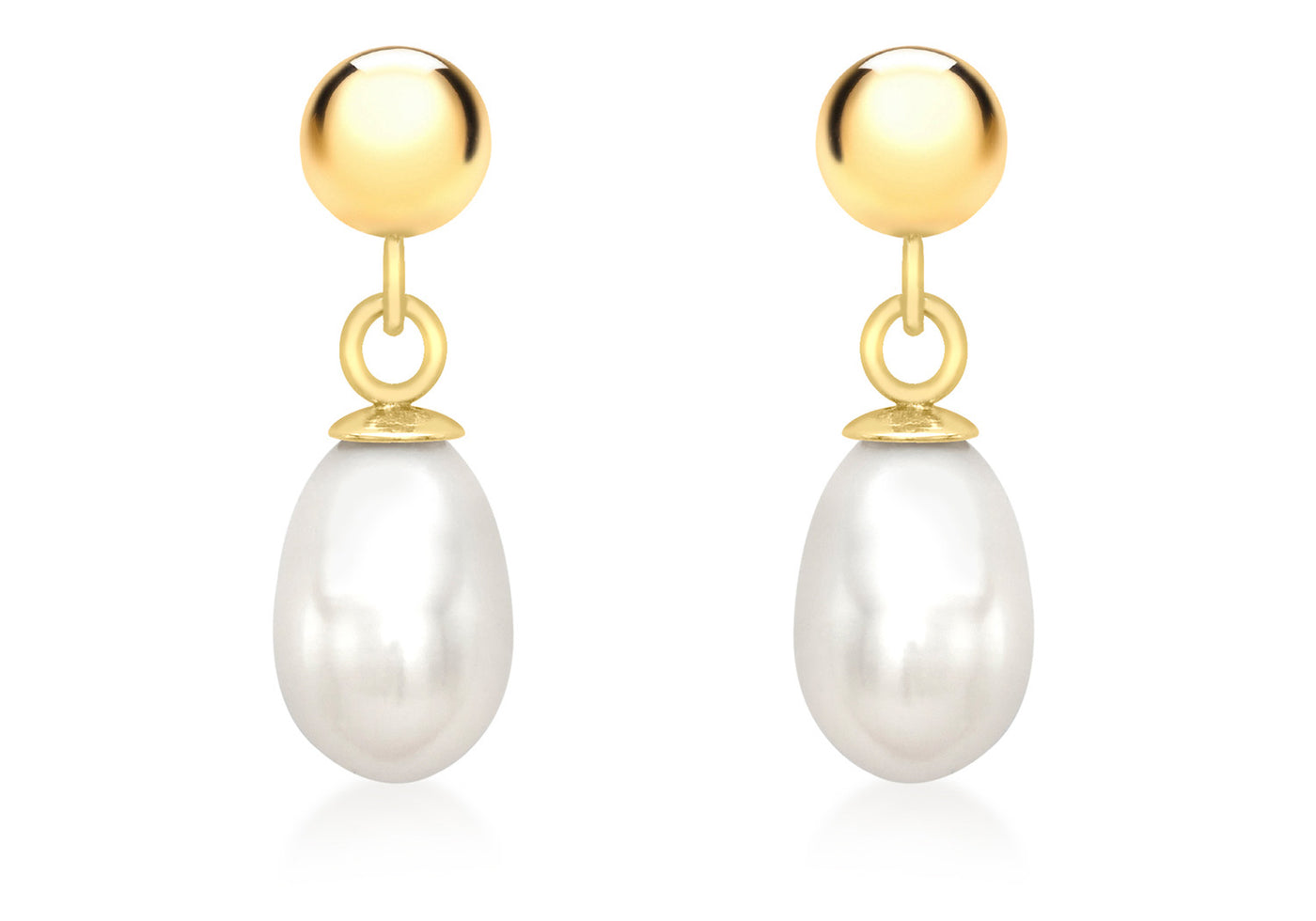 9ct Gold White Freshwater Pearl Drop Earrings.