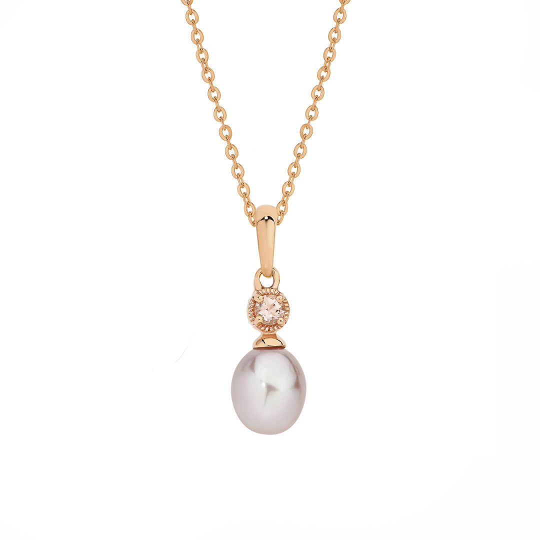 9ct Rose Gold Lavender Pearl Drop Pendant