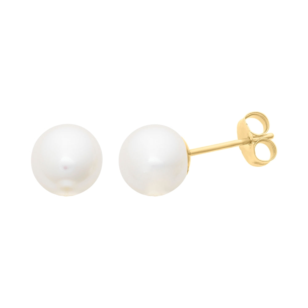 9ct Gold 8mm White Freshwater Pearl Stud Earrings - Timeless Elegance.