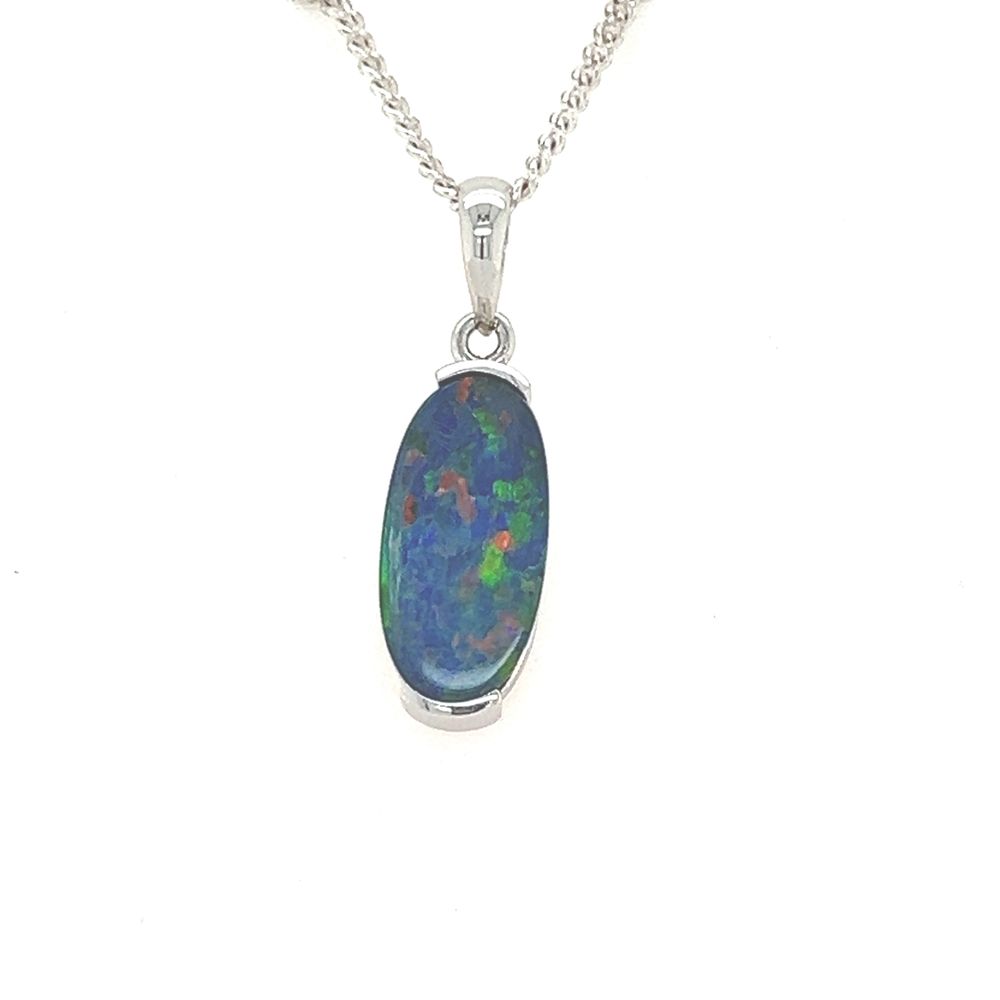 Freeform Boulder Opal Doublet Pendant in 9ct White Gold.