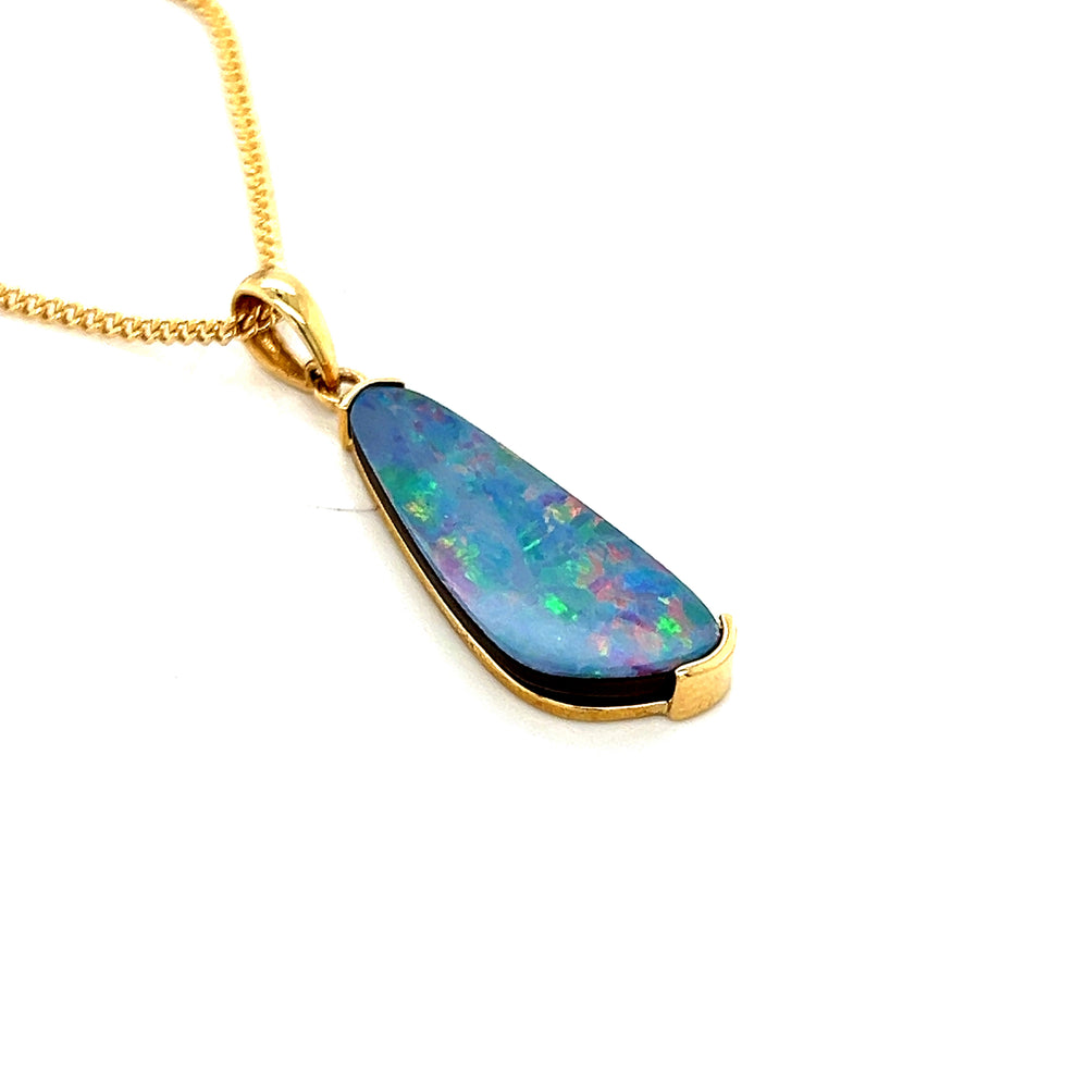 Freeform Boulder Opal Pendant in 9ct Yellow Gold.