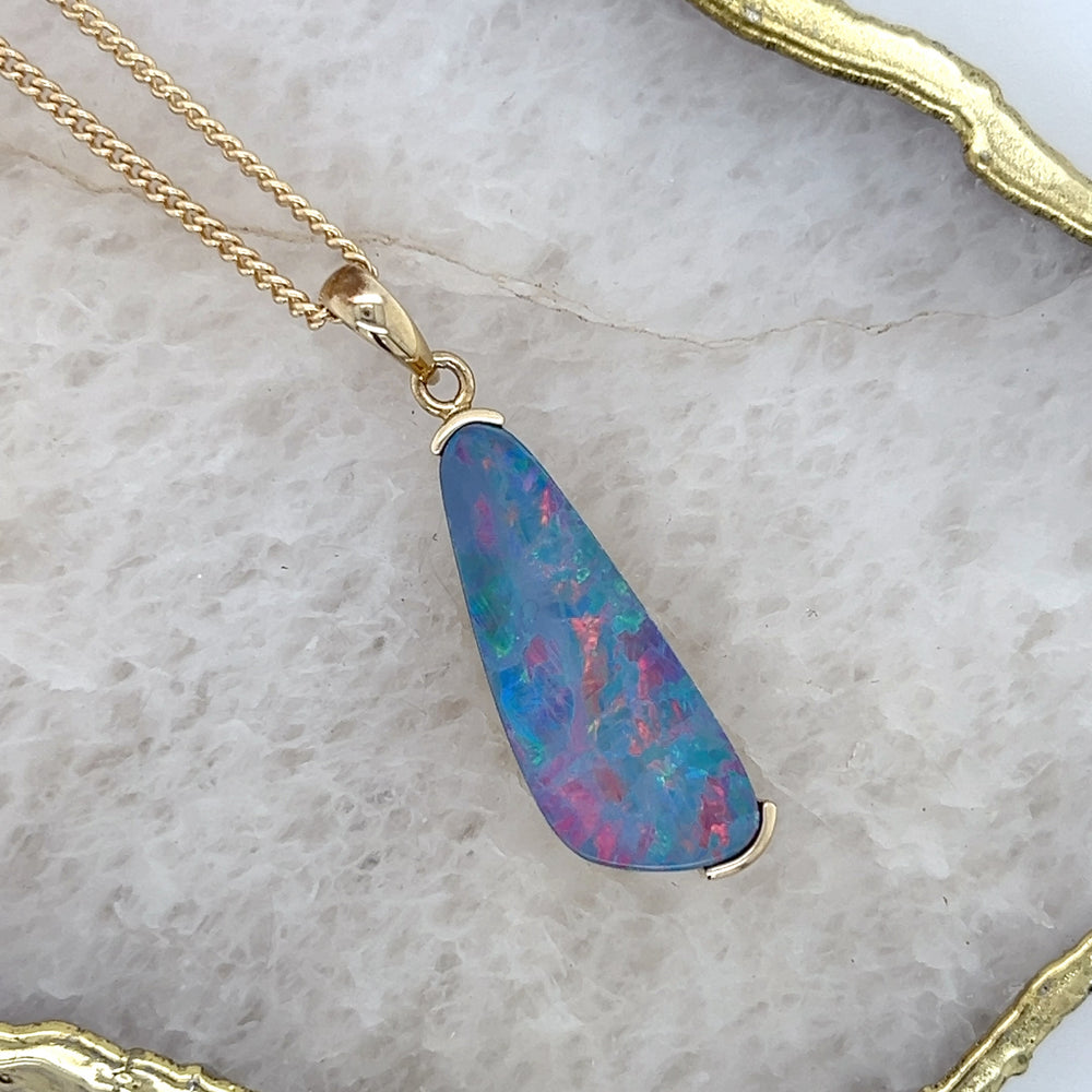 Freeform Boulder Opal Pendant in 9ct Yellow Gold.