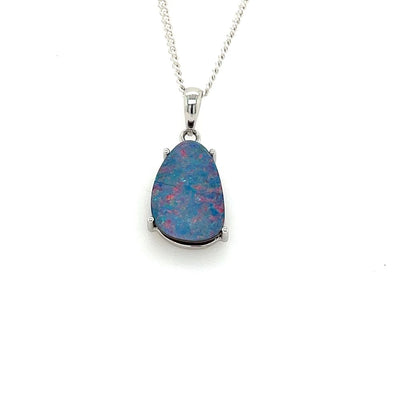 Freeform Boulder Opal pendant in White gold.