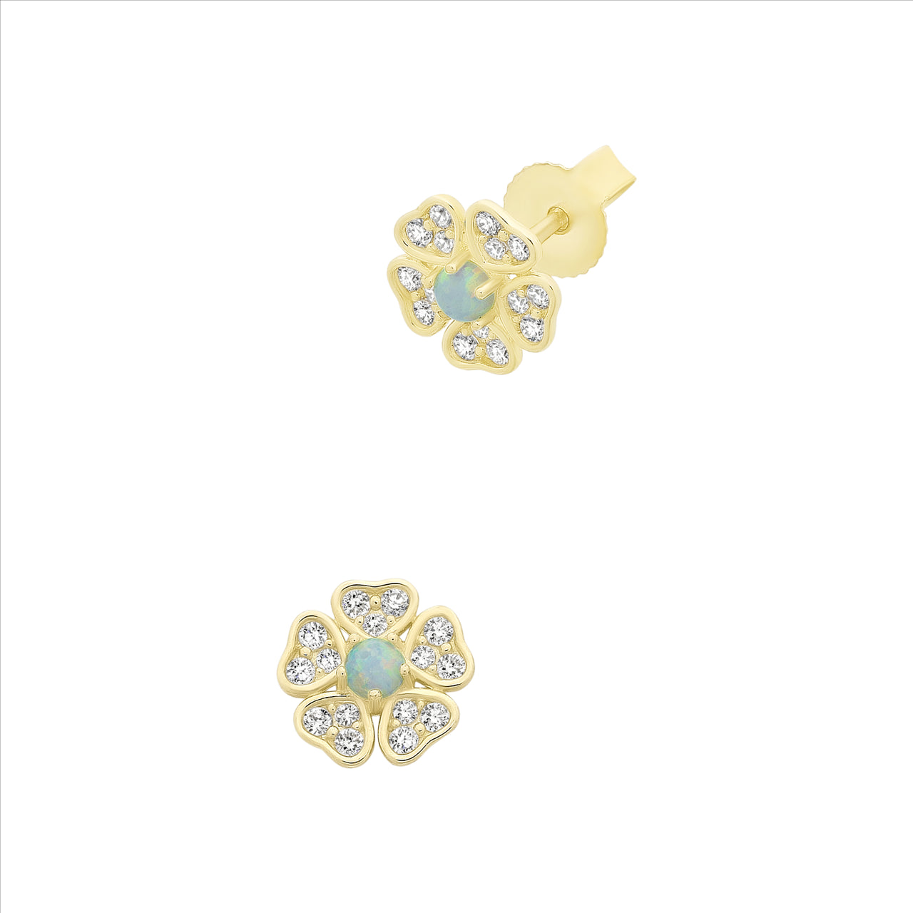 9ct Gold Created Opal & CZ Flower Studs