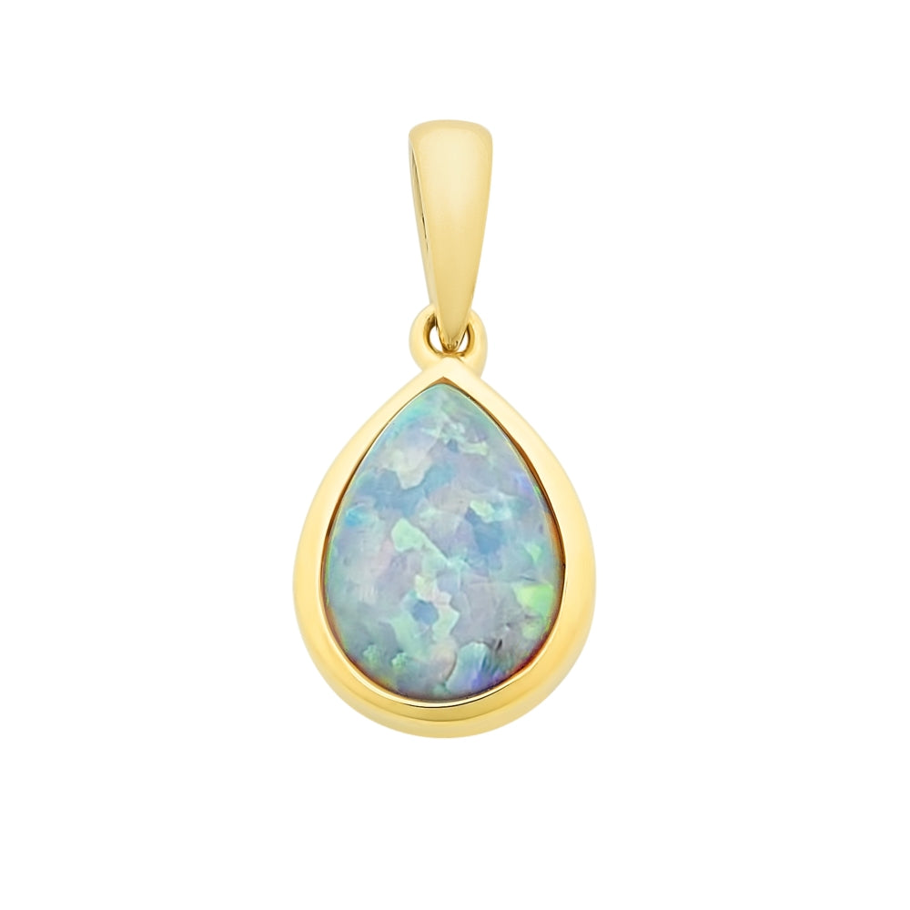 Pear Shaped Created Opal Drop Pendant.