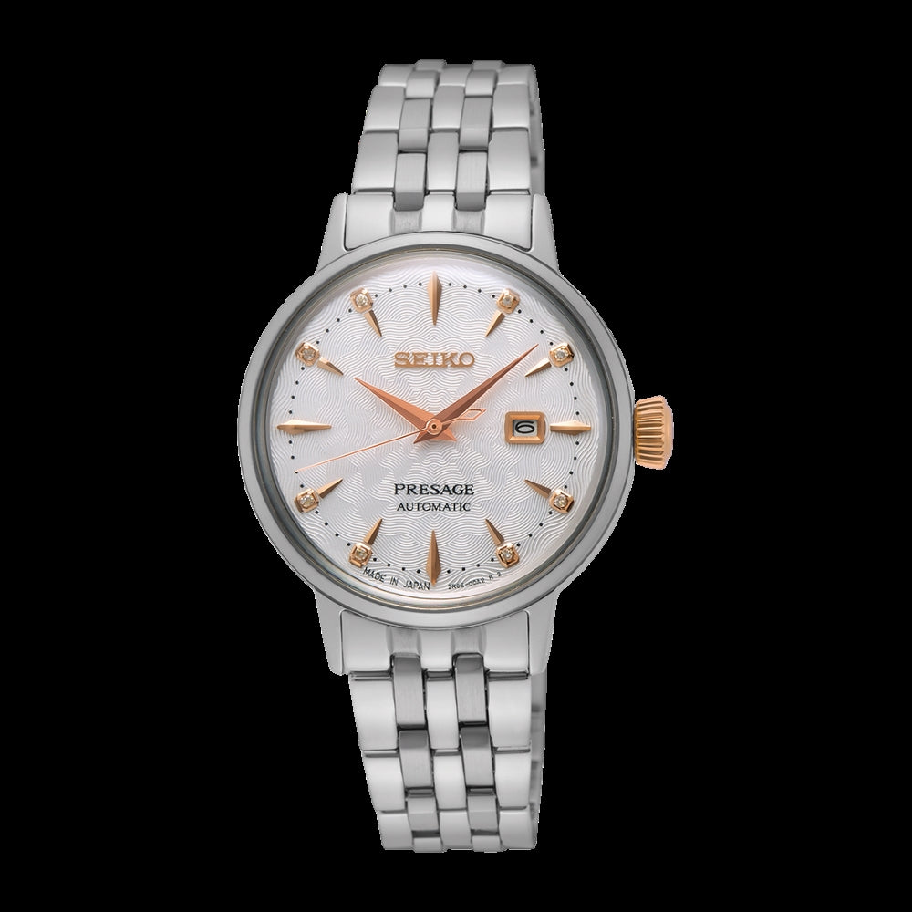 Ladies Seiko Presage Automatic Dress Watch - Stainless Steel & Rose Gold.