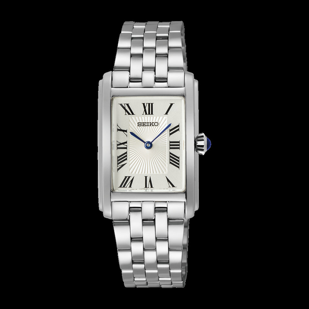 Ladies Seiko Rectangular Dial Watch with Cream Face - Roman Numerals.