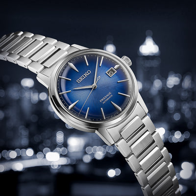 Mens Seiko Presage Automatic Dress Watch Blue Dial.