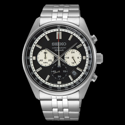 Mens Seiko Chronograph Watch - Black Dial.