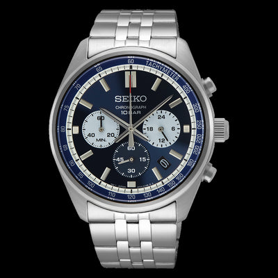 Mens Seiko Chronograph Watch with Navy Blue Dial.