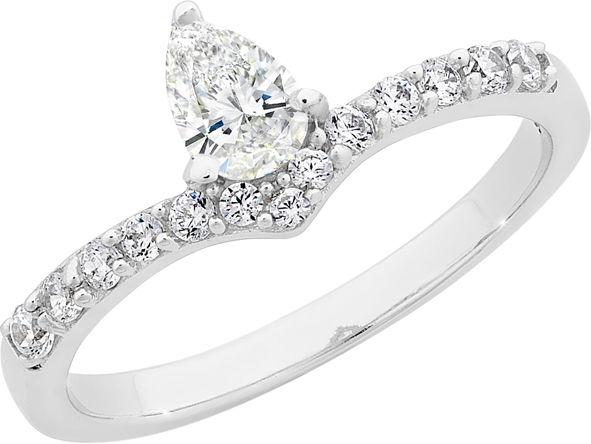 Sterling Silver CZ Pear Shape Dress Ring