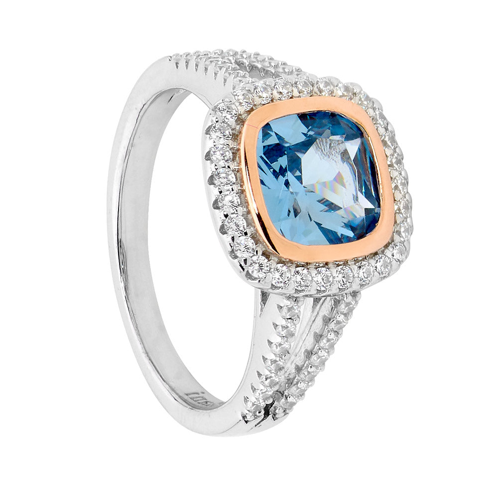 Sterling Silver Blue Spinel & Cubic Zirconia Dress Ring