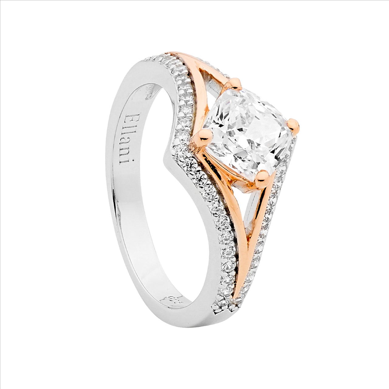 Sterling Silver Rose Gold CZ Dress Ring.