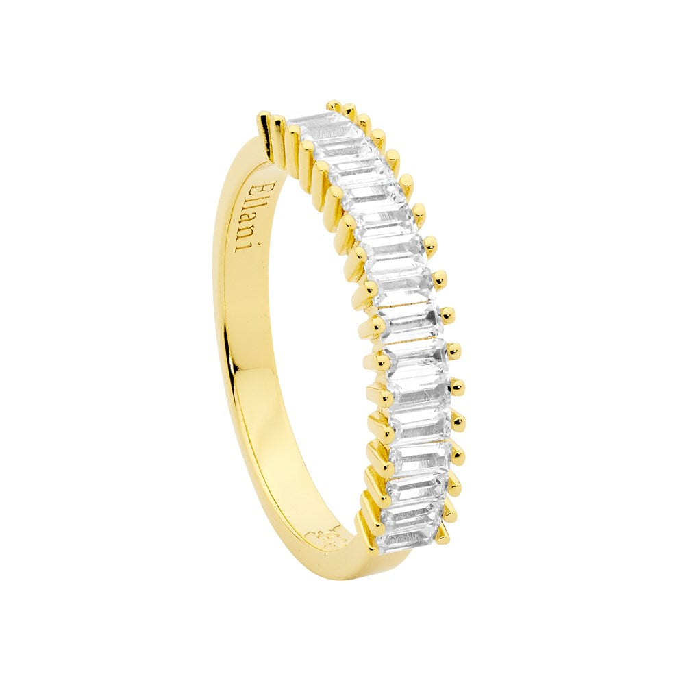 Baguette CZ Straight Band Dress Ring - Yellow Gold Plate.