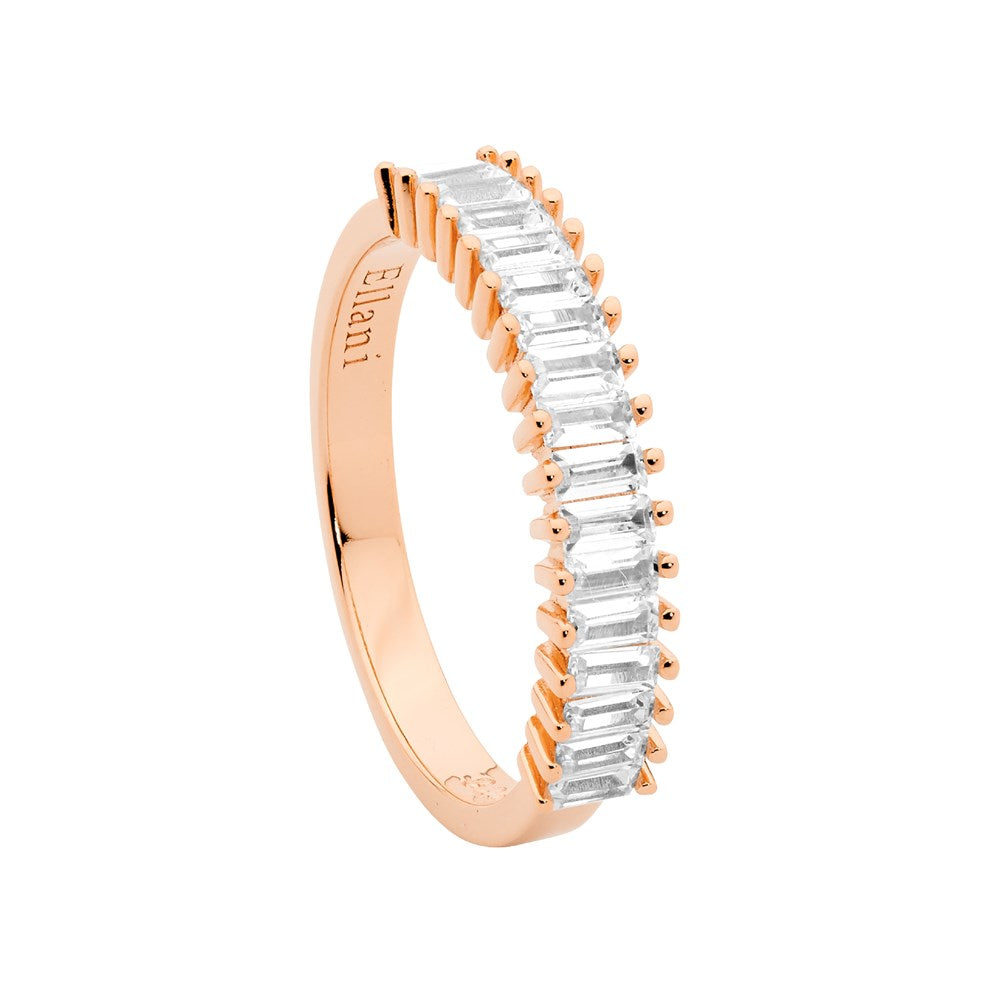 Baguette CZ Straight Band Dress Ring - Rose Gold Plate.