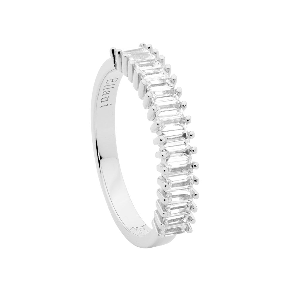 Baguette CZ Straight Band Dress Ring - Sterling Silver.