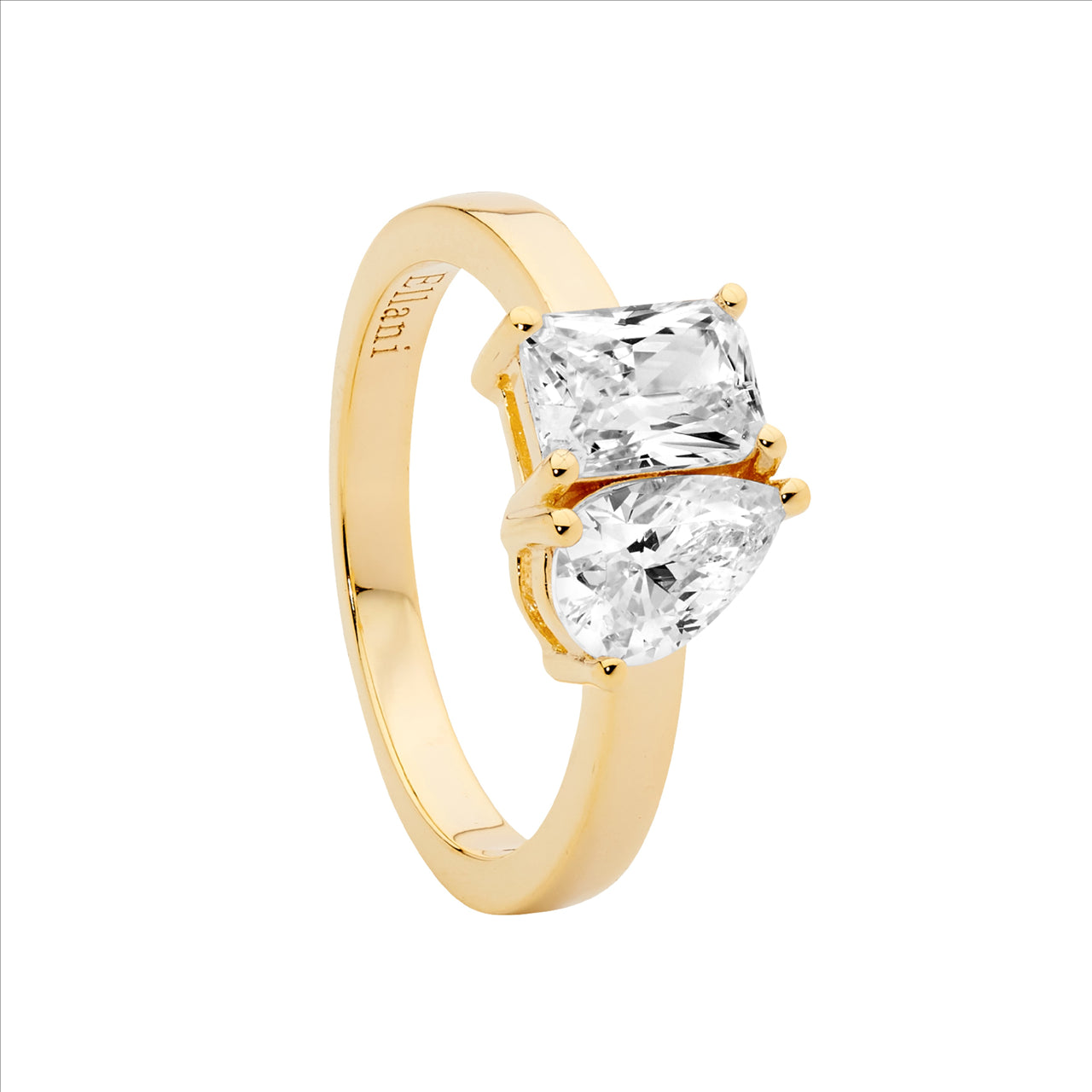 Pear & Emerald Cut CZ Toi Et Moi Dress Ring - Yellow Gold